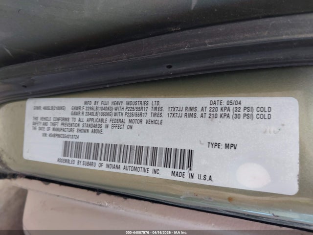 Aukcja sprzedaży 2005 Subaru Outback 3.0r L.l. Bean Edition, vin: 4S4BP86C554313724, numer aukcji: 44887576