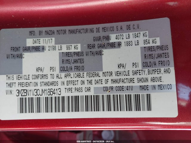 Mazda Mazda3 Touring 2018 3MZBN1V30JM186413 Image 9