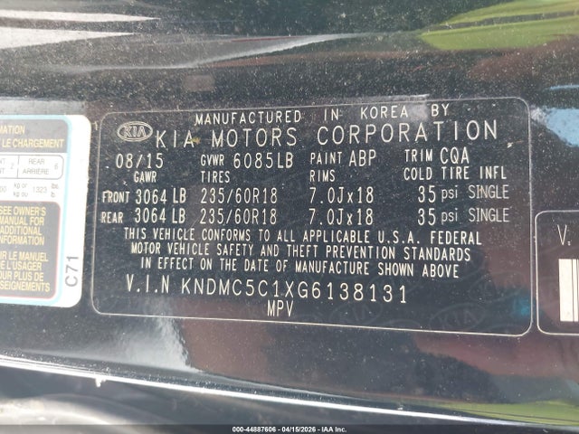 Продаж на аукціоні авто 2016 Kia Sedona Ex, vin: KNDMC5C1XG6138131, номер лоту: 44887606