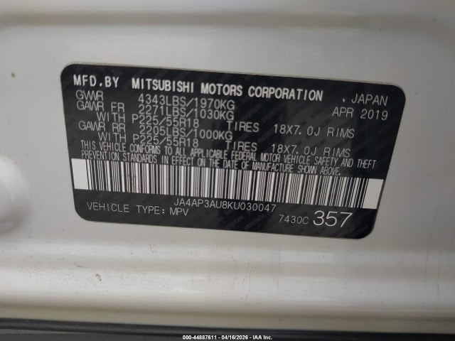 Продаж на аукціоні авто 2019 Mitsubishi Outlander Sport 2.0 Es, vin: JA4AP3AU8KU030047, номер лоту: 44887611