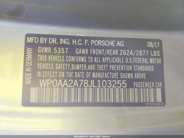 Aukcja sprzedaży 2018 Porsche Panamera 4, vin: WP0AA2A78JL103255, numer aukcji: 44887613