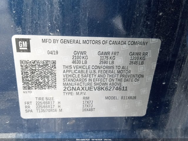 2GNAXUEV8K6274611 Chevrolet EQUINOX LT