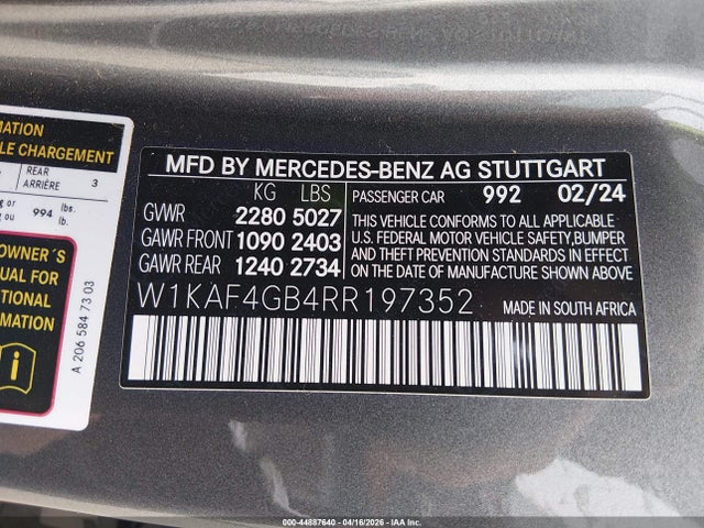 W1KAF4GB4RR197352 Mercedes-Benz C 300