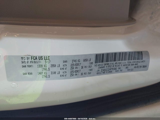 Aukcja sprzedaży 2017 Dodge Grand Caravan Sxt, vin: 2C4RDGCG2HR791646, numer aukcji: 44887668