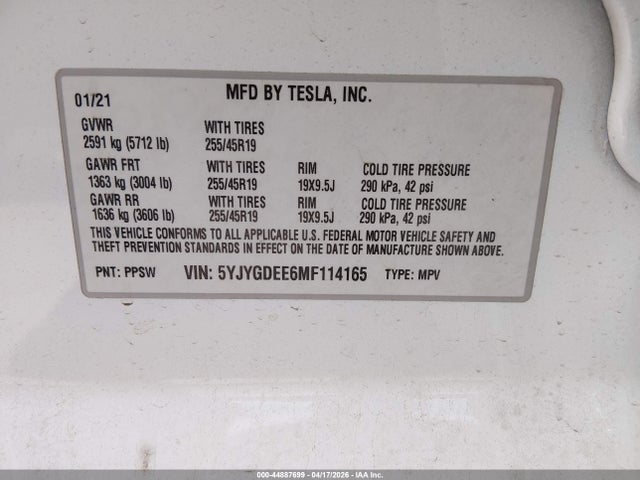 5YJYGDEE6MF114165 Tesla Model Y Long Range Dual Motor All-wheel Drive