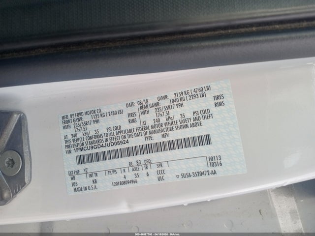 1FMCU9GD4JUD08924 Ford ESCAPE SE