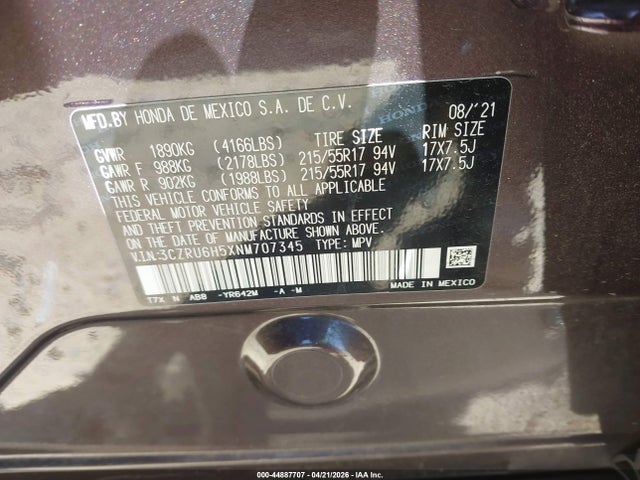 Aukcja sprzedaży 2022 Honda Hr-v Awd Ex, vin: 3CZRU6H5XNM707345, numer aukcji: 44887707
