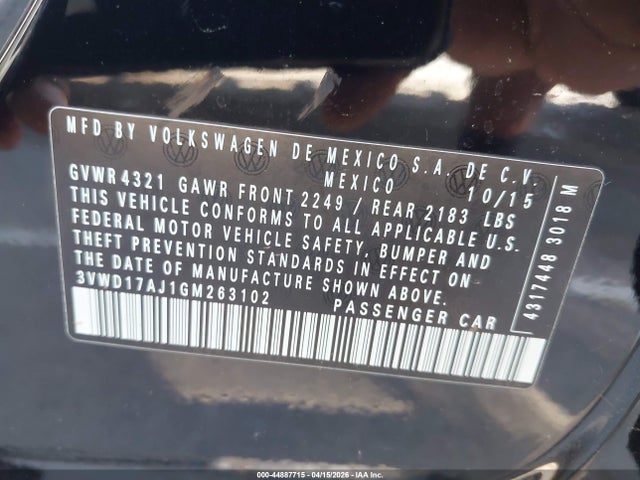 44887715 :رقم المزاد ، 3VWD17AJ1GM263102 vin ، 2016 Volkswagen Jetta 1.8t Sport مزاد بيع