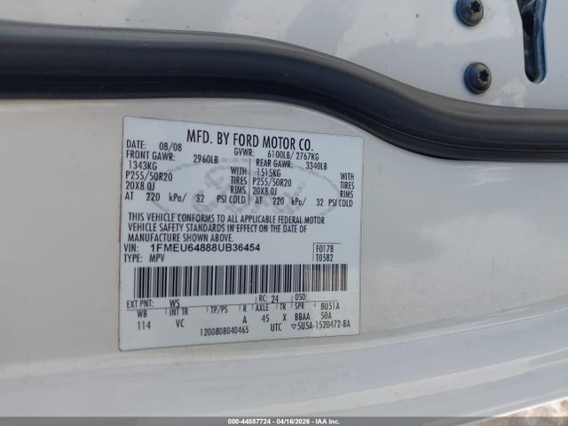 2008 FORD EXPLORER 1FMEU64888UB36454 Photo 8