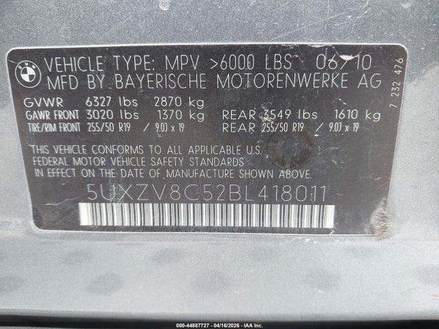 2011 Bmw X5 Xdrive50i მანქანა იყიდება აუქციონზე, vin: 5UXZV8C52BL418011, აუქციონის ნომერი: 44887727