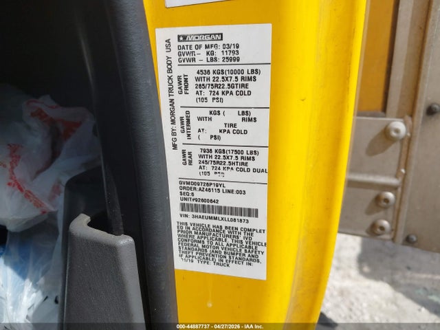 Aukcja sprzedaży 2020 International Mv, vin: 3HAEUMMLXLL081873, numer aukcji: 44887737