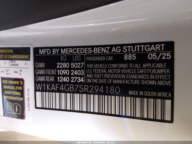 W1KAF4GB7SR294180 Mercedes-Benz C 300