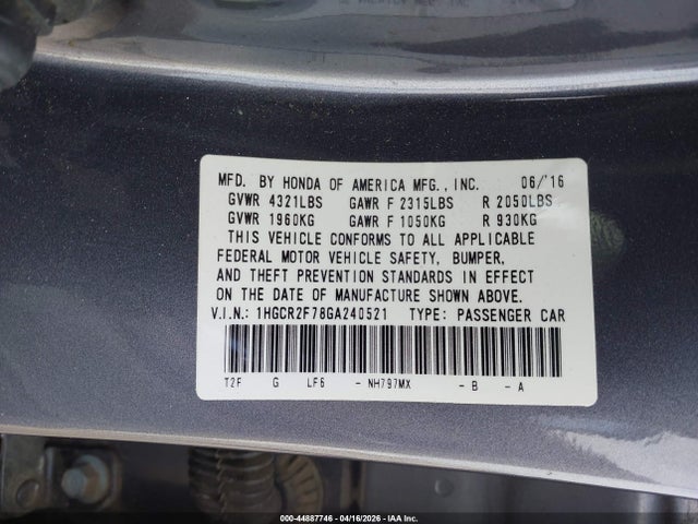 1HGCR2F78GA240521 Honda ACCORD EX