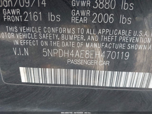 5NPDH4AE8EH470119 Hyundai Elantra Limited