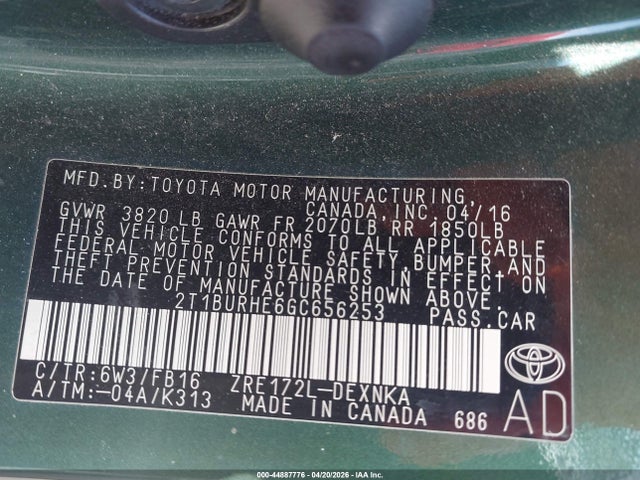 2T1BURHE6GC656253 Toyota COROLLA LE