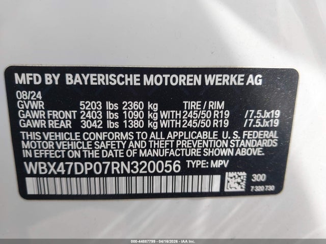 2024 Bmw X3 Sdrive30i მანქანა იყიდება აუქციონზე, vin: WBX47DP07RN320056, აუქციონის ნომერი: 44887799