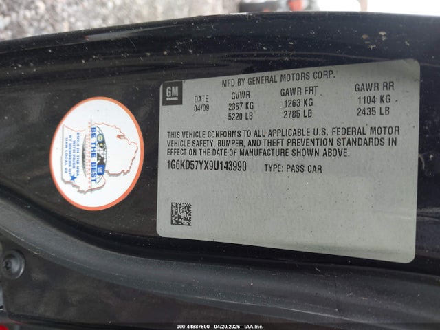 44887800 :رقم المزاد ، 1G6KD57YX9U143990 vin ، 2009 Cadillac Dts 1sd مزاد بيع