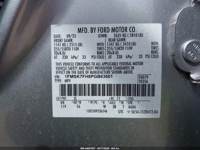 Продаж на аукціоні авто 2023 Ford Explorer Limited, vin: 1FMSK7FH8PGB63601, номер лоту: 44887807