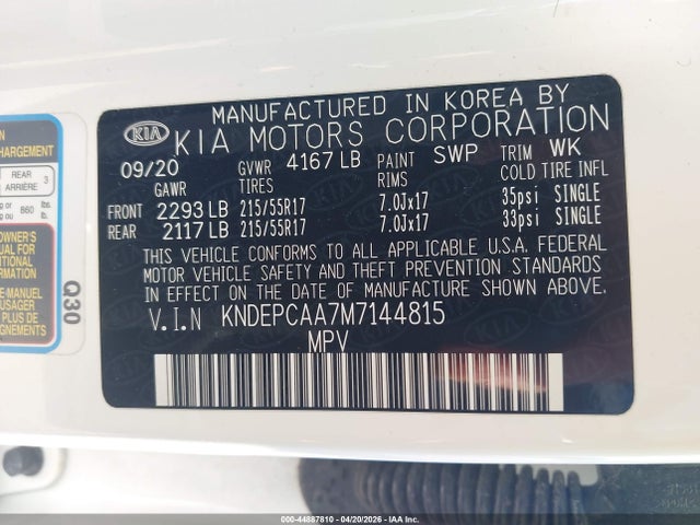 Auction sale of the 2021 Kia Seltos Lx, vin: KNDEPCAA7M7144815, lot number: 44887810
