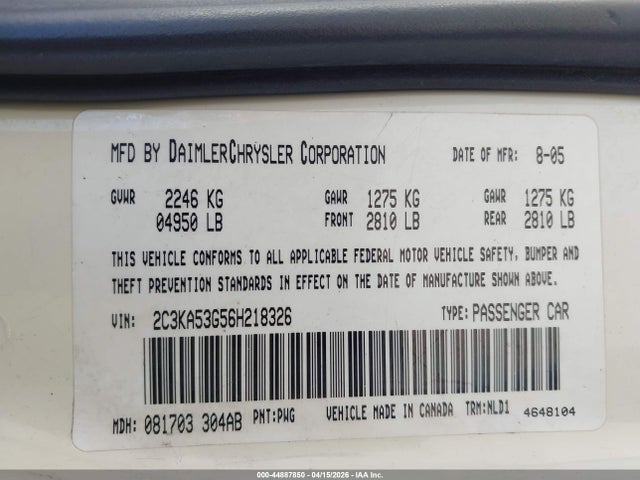 Продаж на аукціоні авто 2006 Chrysler 300 Touring, vin: 2C3KA53G56H218326, номер лоту: 44887850