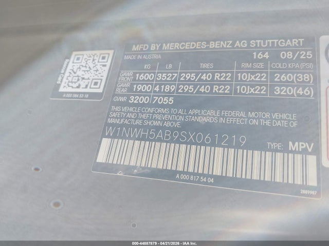 Aukcja sprzedaży 2025 Mercedes-benz Amg G 63, vin: W1NWH5AB9SX061219, numer aukcji: 44887879