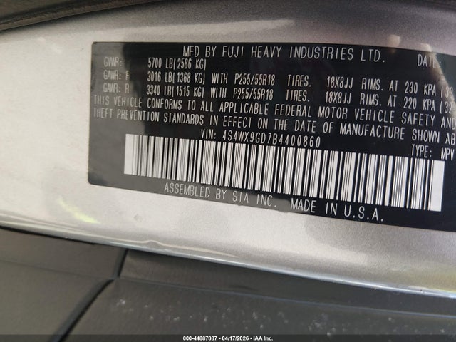 Aukcja sprzedaży 2011 Subaru Tribeca 3.6r Limited, vin: 4S4WX9GD7B4400860, numer aukcji: 44887887