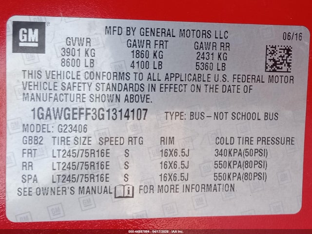 1GAWGEFF3G1314107 Chevrolet Express 2500 Ls