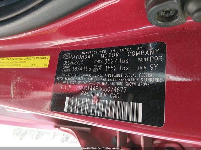 Aukcja sprzedaży 2016 Hyundai Accent Se, vin: KMHCT4AE3GU074677, numer aukcji: 44887908