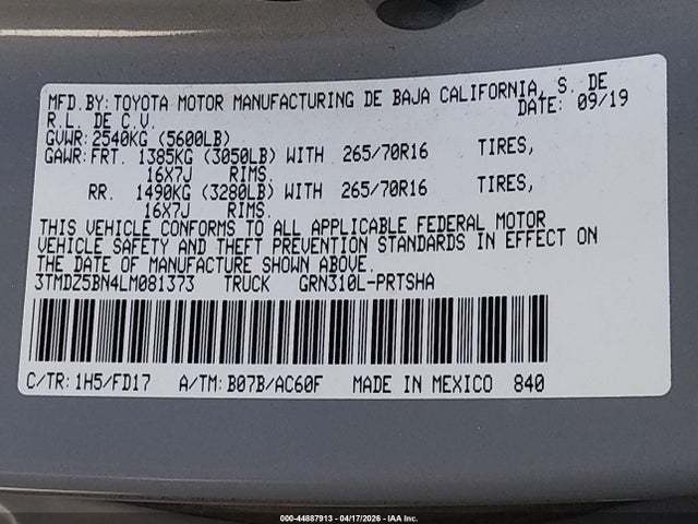 3TMDZ5BN4LM081373 Toyota Tacoma Trd Off-road