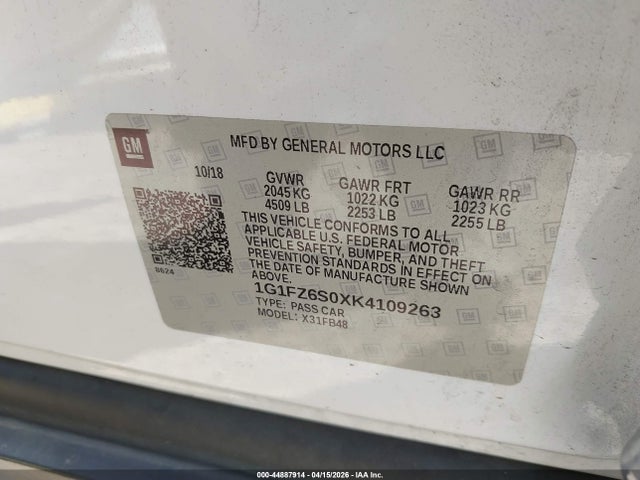 Продажа на аукционе авто 2019 Chevrolet Bolt Ev Premier, vin: 1G1FZ6S0XK4109263, номер лота: 44887914