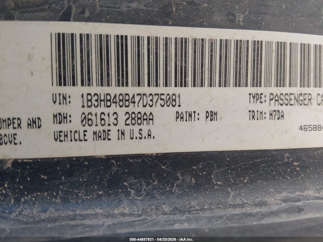 2007 Dodge Caliber Sxt მანქანა იყიდება აუქციონზე, vin: 1B3HB48B47D375081, აუქციონის ნომერი: 44887921