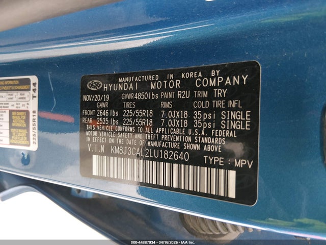 44887934 :رقم المزاد ، KM8J3CAL2LU182640 vin ، 2020 Hyundai Tucson Ultimate مزاد بيع