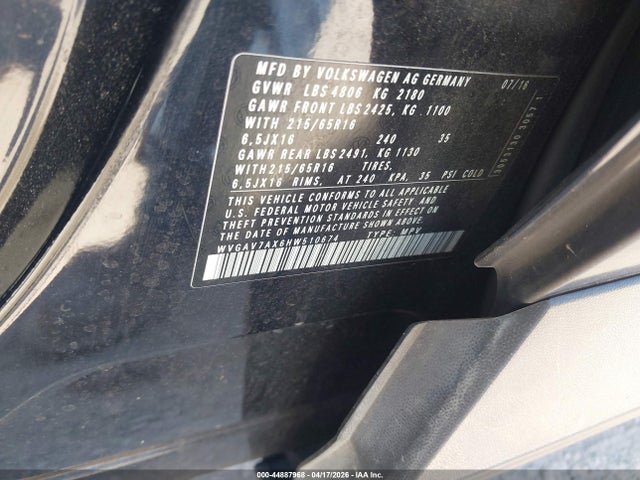 2017 Volkswagen Tiguan 2.0t S მანქანა იყიდება აუქციონზე, vin: WVGAV7AX6HW510674, აუქციონის ნომერი: 44887968