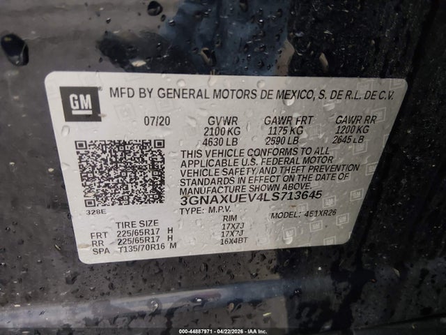 Продаж на аукціоні авто 2020 Chevrolet Equinox Awd Lt 1.5l Turbo, vin: 3GNAXUEV4LS713645, номер лоту: 44887971