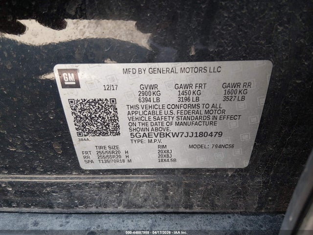 44887988 :رقم المزاد ، 5GAEVBKW7JJ180479 vin ، 2018 Buick Enclave Premium مزاد بيع