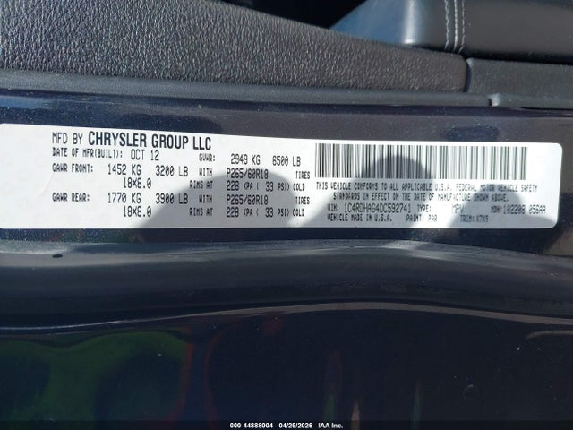 Aukcja sprzedaży 2013 Dodge Durango Sxt, vin: 1C4RDHAG4DC592741, numer aukcji: 44888004