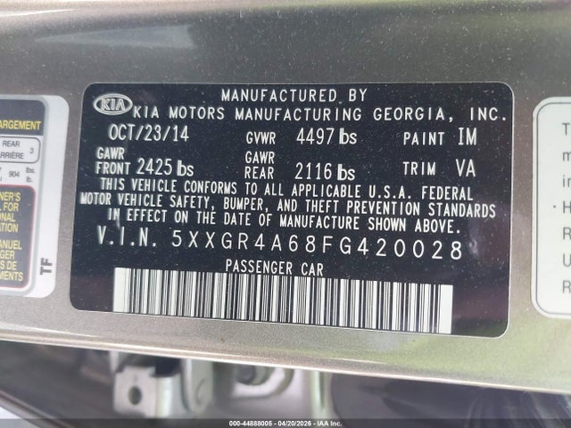 Aukcja sprzedaży 2015 Kia Optima Sx Turbo, vin: 5XXGR4A68FG420028, numer aukcji: 44888005