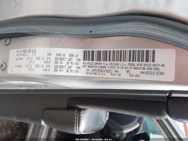 2015 Jeep Cherokee Latitude მანქანა იყიდება აუქციონზე, vin: 1C4PJMCS6FW702913, აუქციონის ნომერი: 44888011