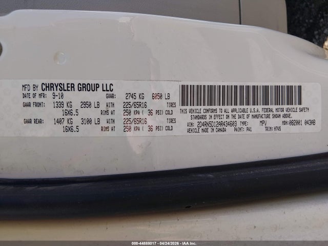 Aukcja sprzedaży 2010 Dodge Grand Caravan Sxt, vin: 2D4RN5D12AR434603, numer aukcji: 44888017