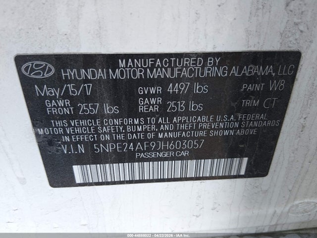 Aukcja sprzedaży 2018 Hyundai Sonata Se, vin: 5NPE24AF9JH603057, numer aukcji: 44888022