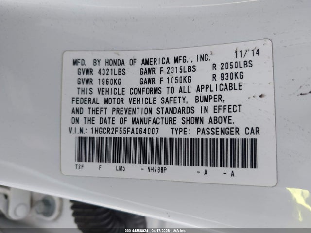 Honda Accord Sport 2015 1HGCR2F55FA064007 Image 9