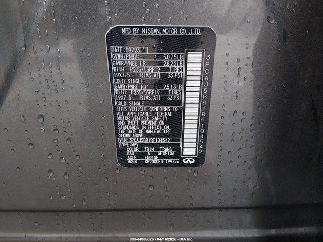 44888026 :رقم المزاد ، 3PCAJ5BB1RF104542 vin ، 2024 Infiniti Qx50 Luxe Awd مزاد بيع