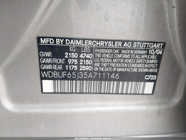 Aukcja sprzedaży 2005 Mercedes-benz E 320, vin: WDBUF65J35A711146, numer aukcji: 44888034