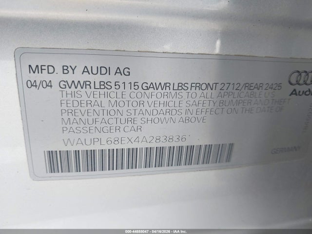 2004 AUDI S4 WAUPL68EX4A283836 Photo 8