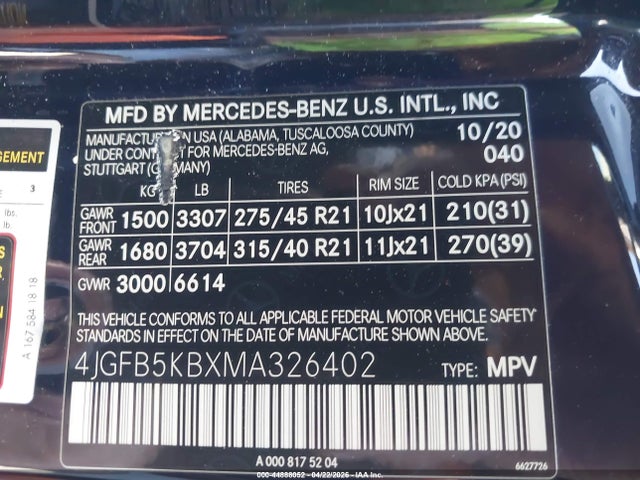 4JGFB5KBXMA326402 Mercedes-Benz Gle 450 4matic