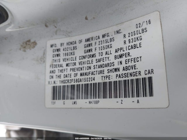 1HGCR2F58GA150204 Honda Accord Sport