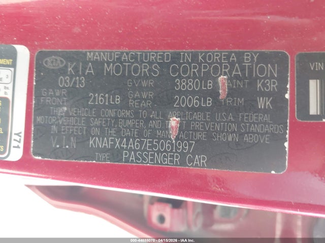 44888070 :رقم المزاد ، KNAFX4A67E5061997 vin ، 2014 Kia Forte Lx مزاد بيع