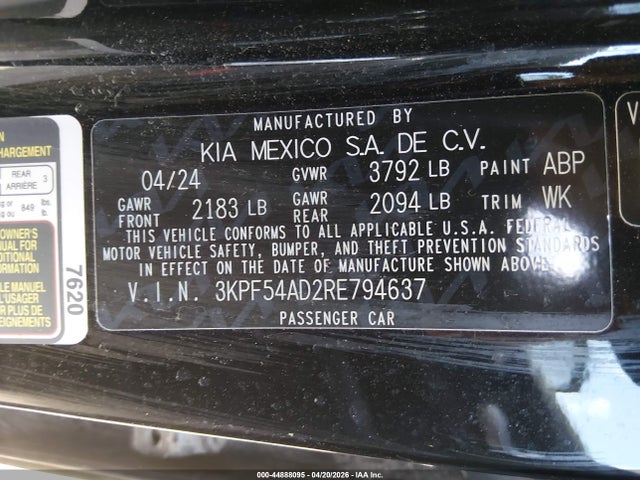 Aukcja sprzedaży 2024 Kia Forte Gt-line, vin: 3KPF54AD2RE794637, numer aukcji: 44888095