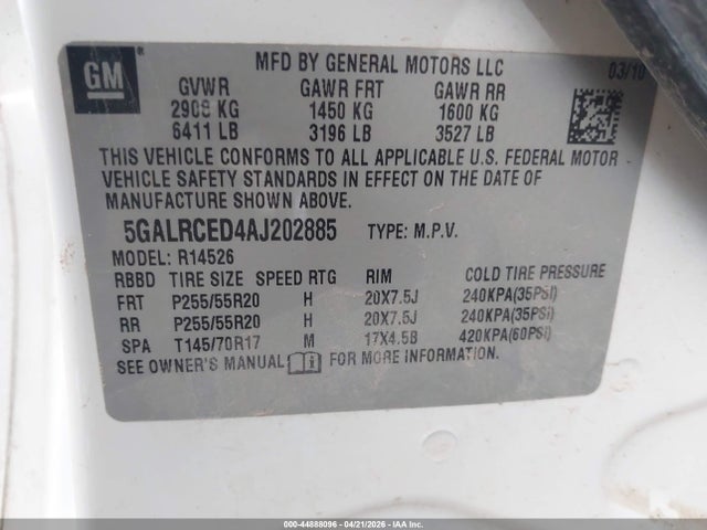 Продажа на аукционе авто 2010 Buick Enclave 2xl, vin: 5GALRCED4AJ202885, номер лота: 44888096