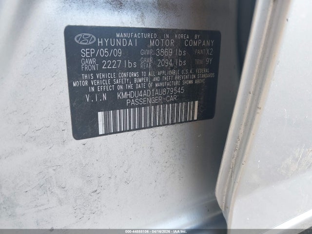 2010 Hyundai Elantra Blue მანქანა იყიდება აუქციონზე, vin: KMHDU4AD1AU879545, აუქციონის ნომერი: 44888106